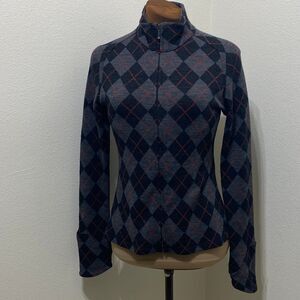 Ibex Women's 100% Merino Wool Argyle Full Zip Fitted Sweater Size Small